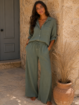 Pantalon Gaze de Coton Kaki (2 Longueurs de Jambes)
