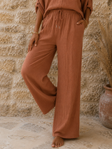 Pantalon Gaze de Coton Cappuccino (2 Longueurs de Jambes)