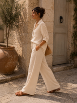 Pantalon Gaze de Coton Beige Vanille (2 Longueurs de Jambes)