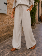 Pantalon Gaze de Coton Beige Sable (2 Longueurs de Jambes)