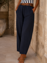 Pantalon Barrel Lin Bleu marine  ( C )
