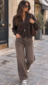 Gilet Double Zip Marron