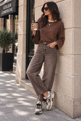 Jeans Barrel Anne Marron