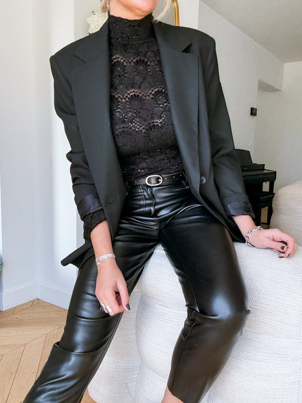 Jeans Mum Emily Simili Cuir Noir (pré_commande 7 jours)