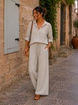 Pantalon Gaze de Coton Beige Sable (2 Longueurs de Jambes)