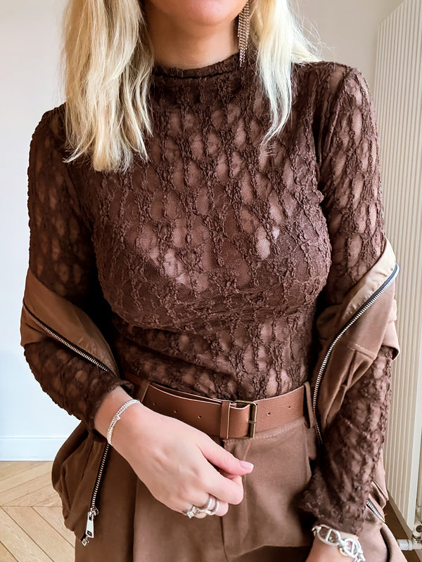 Top Dentelle Marron