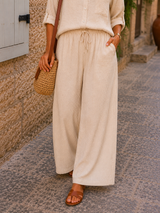 Pantalon Gaze de Coton Beige Vanille (2 Longueurs de Jambes)