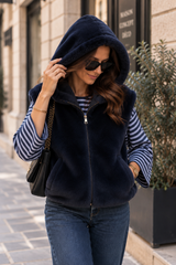 Gilet Fourrure Bleu Marine