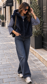 Gilet Fourrure Bleu Marine