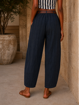Pantalon Barrel Lin Bleu marine  ( C )