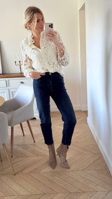 Jeans Mom fit Bleu Foncé