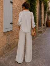 Pantalon Gaze de Coton Beige Sable (2 Longueurs de Jambes)