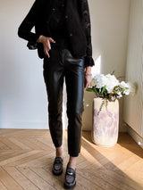 Jeans Mum Emily Simili Cuir Noir (pré_commande 7 jours)