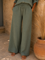 Pantalon Gaze de Coton Kaki (2 Longueurs de Jambes)